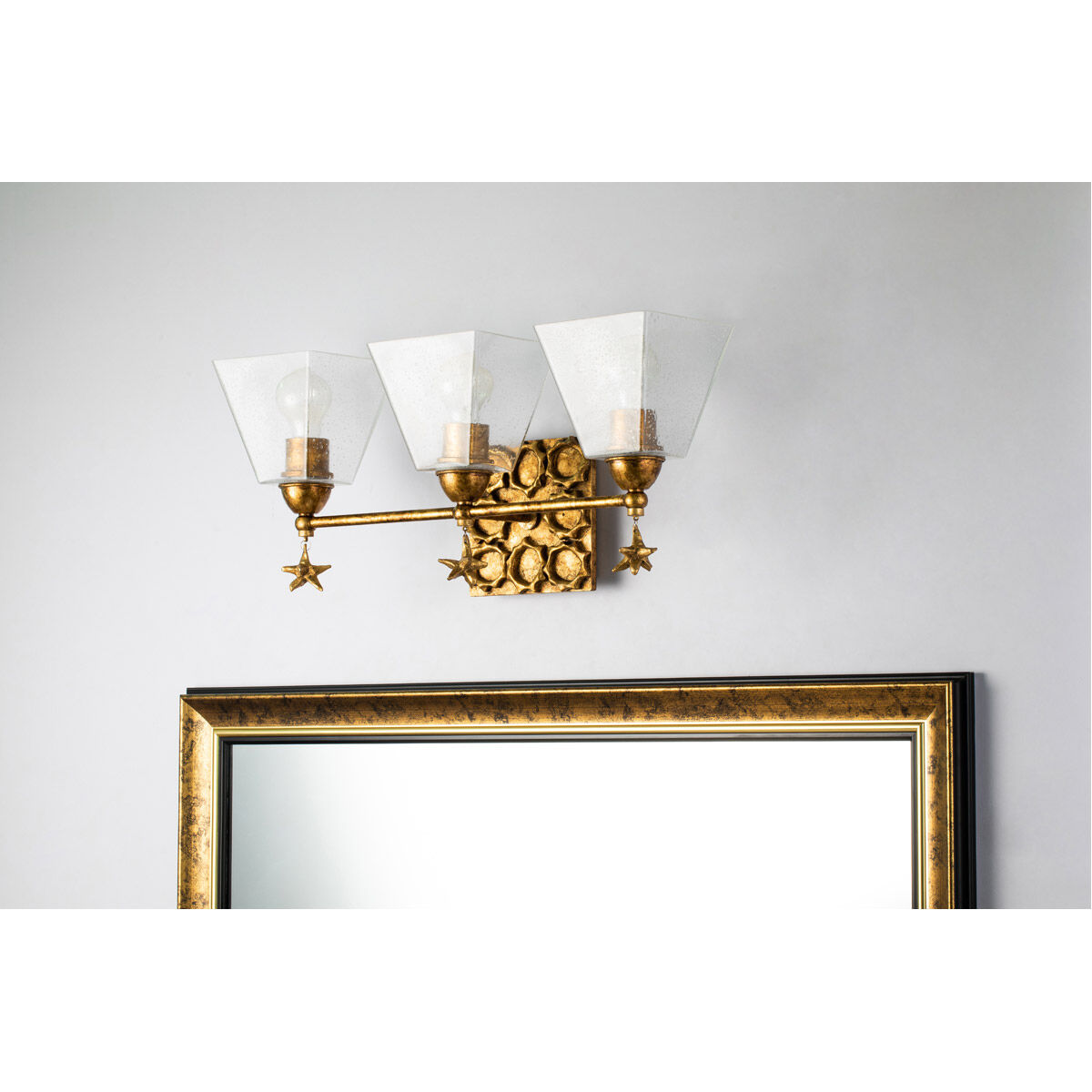 Star 3 Light 22 inch Gold leaf Bath Light Wall Light in Gold Leaf with Antique
